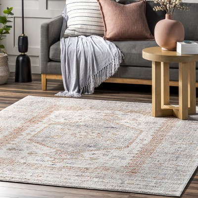Elegant Gray Floral 62''x26'' Synthetic Easy-Care Area Rug