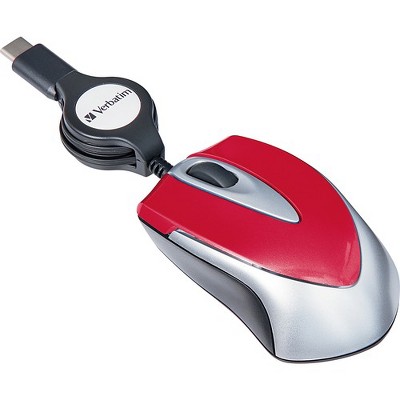 Verbatim USB-C Mini Optical Travel Mouse-Red - Optical - Cable - Red - USB Type C