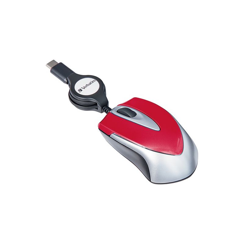 Verbatim USB-C Mini Optical Travel Mouse-Red - Optical - Cable - Red - USB Type C, 1 of 6