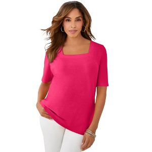 Jessica London Women's Plus Size Stretch Cotton Square Neck Tee - 1 of 4
