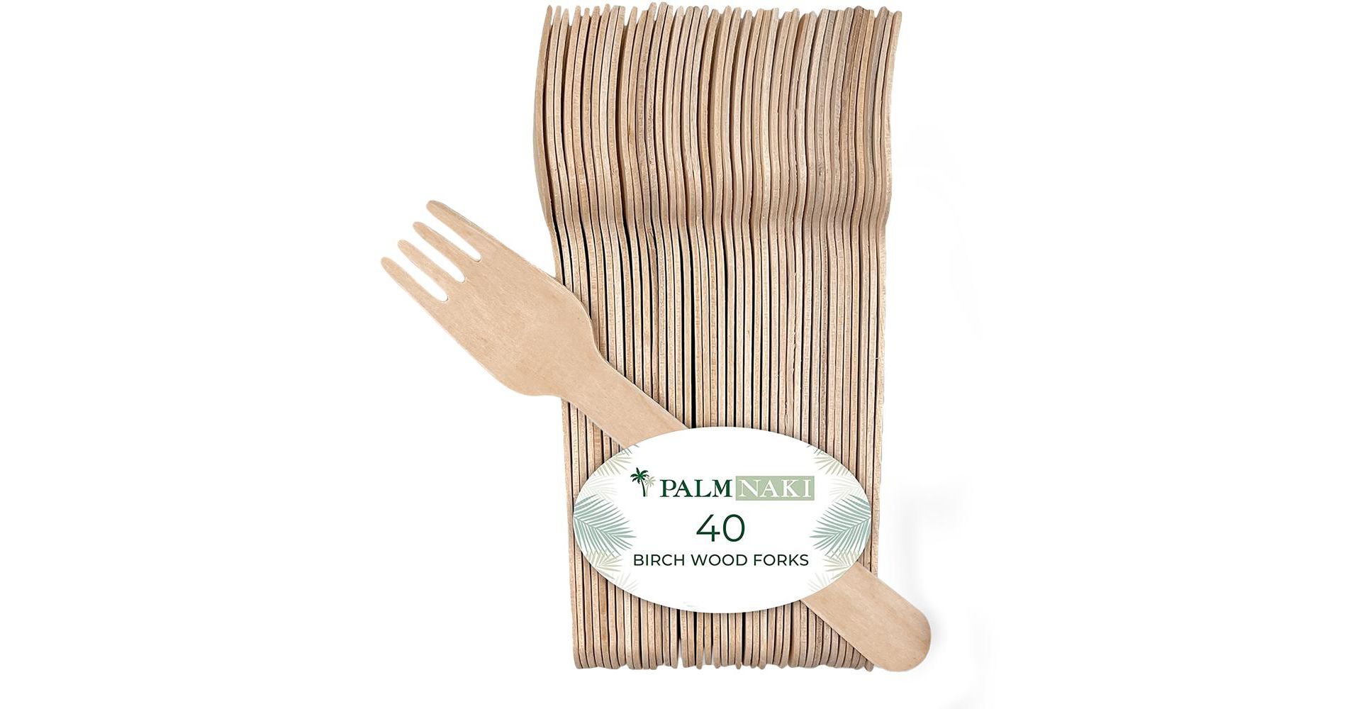 Palm Naki Birchwood Forks Eco-Friendly Compostable, Biodegradable Disposable Cutlery, 40 Pack