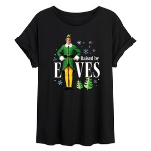 Women's - ELF - Christmas Raised By Elves Oversized Graphic T-Shirt - 1 of 4