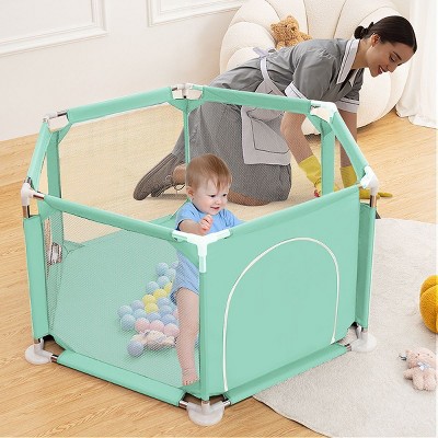 GOTGELIF 50"x50" 6-Panel Baby Playpen Spacious & Secure Foldable Playard Green