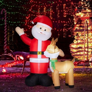 Angel Sar 6.3FT Inflatable Santa and Reindeer, LED Lighted Christmas Decoration, Outdoor Yard Blow Up Decor with Waving Santa - 1 of 4