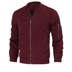 Coolmee Men's Bomber Jacket Lightweight Casual Stylish Light Flight Jacket Windbreaker Varsity Jackets Wine Red M - 1 of 4