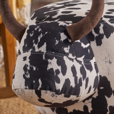 Birchwood Black & White Velvet Cow Ottoman with Tapered Legs