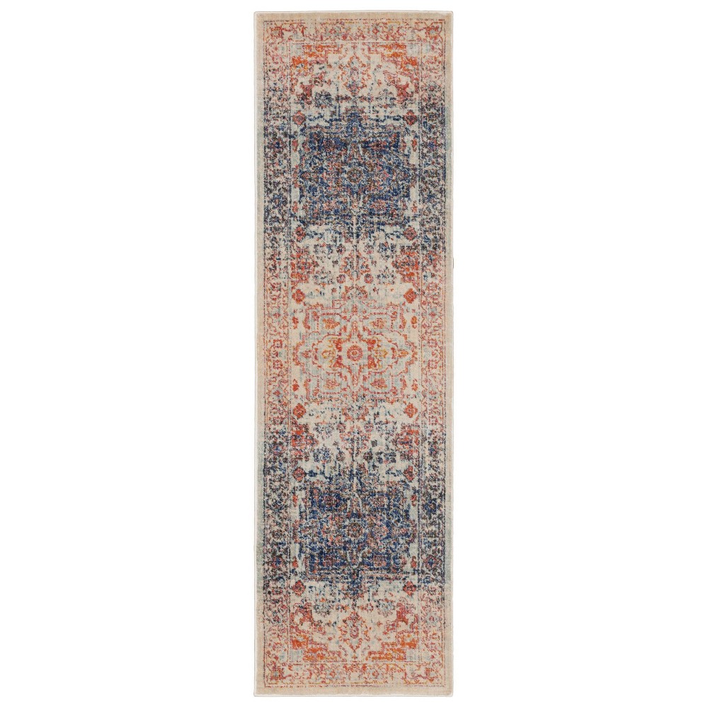 2'3inx7'6in Paxton Distressed Medallion Area Rug Blue/Orange - Captiv8e Designs