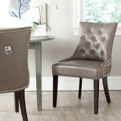 Gray Leather Parsons Chairs with Wood Legs, Set of 2