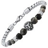 Steeltime Men's Stainless Steel Curb Chain Link Bracelet And Black/gray Agate Stones With Lion Charm - 2 of 4