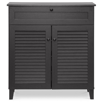 Espresso Wood Shoe Storage Cabinet with Drawer and Shelves