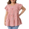 Women's Plus Size 1950s Gingham Crew Neck Flare Short Sleeves Summer Babydoll Blouse - Agnes Orinda - 2 of 4