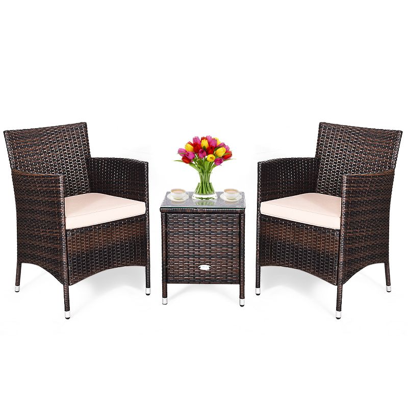 Costway Outdoor 3 PCS PE Rattan Wicker Furniture Sets Chairs  Coffee Table Garden, 2 of 12