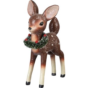 9.25 In Standing Deer Sisal Wreath Berries Glitter Figurines - 1 of 3