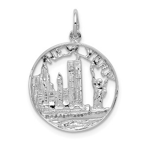 Black Bow Jewelry 14k White Gold New York Circle Charm, 18mm - 1 of 4