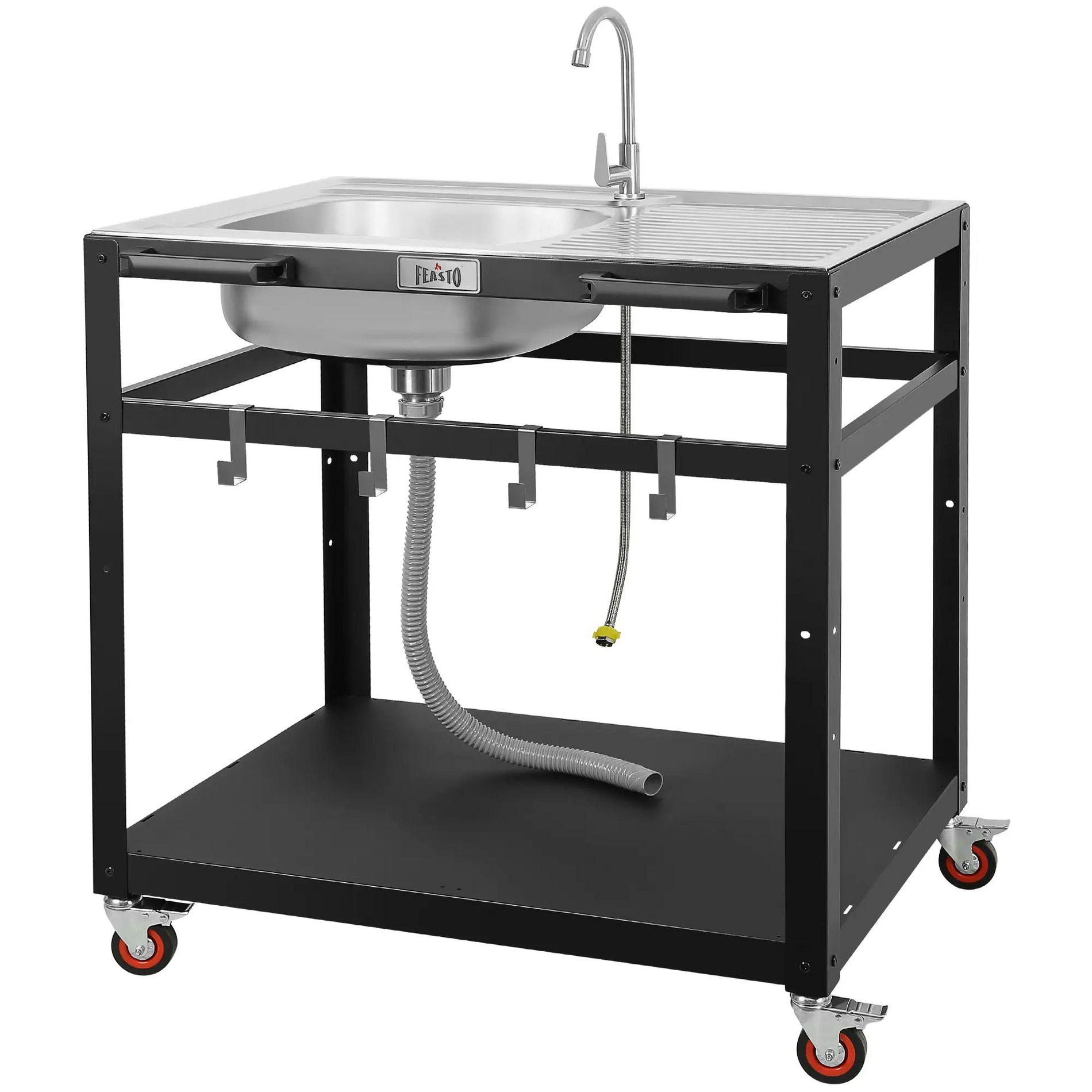 Feasto 35-Inch Outdoor Grill Cart with Stainless Steel Sink, Rolling BBQ Prep Table with Faucet