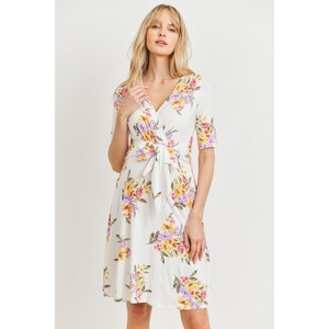 white floral fitted maternity dress Darcy Vanilla Jacquard Flared Mini Dress