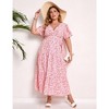 Women Plus Size V Neck Wrap Maxi Dress High Waist Ruffle Summer Casual Dress with Belt Short Sleeve - 4 of 4