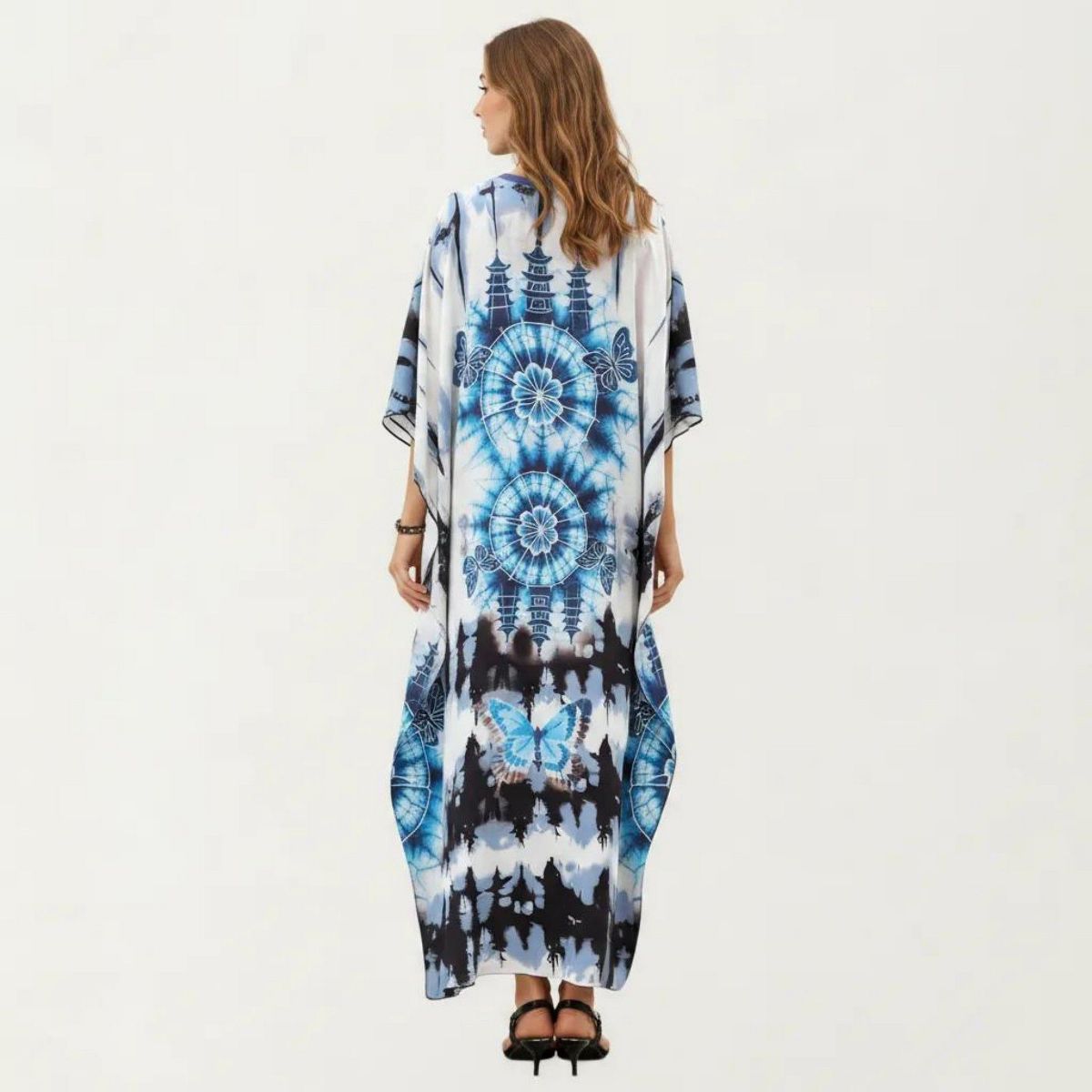 Anna-Kaci Women's Tie Dye Medallion Kaftan Maxi Dress with V-Neckline and Relaxed Flowy Silhouette - thumbnail 9