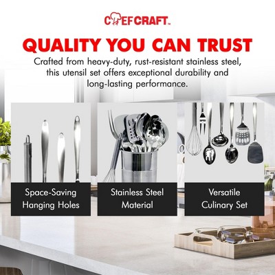 Набор кухонных приборов Chef Craft из нержавеющей стали 8 предметов с подставкой — фото 6