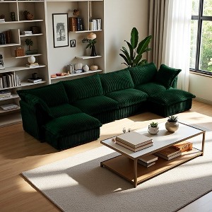 156.6" Corduroy Slipcovered U-Shaped Modular Sectional Sofa with French Edges & Removable Covers - 1 of 4