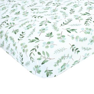 Hudson Baby Infant Girl Cotton Fitted Crib Sheet, Eucalyptus, One Size - 1 of 2