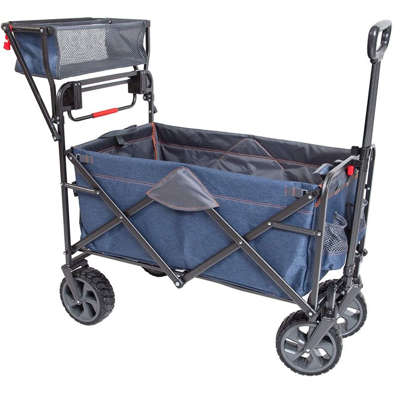 Mac Sports Collapsible Folding Heavy Duty Push Pull Utility Cart Wagon with 2 Adjustable Handles and Extra Large Wheels, Holds Up to 300 Pounds, Blue, 3 of 7
