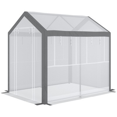 Outsunny Walk-In Greenhouse with Roll-Up Windows and Zippered Doors