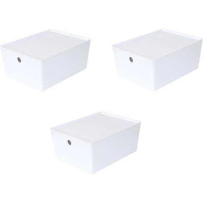 YBM Home White Plastic Storage Bin with Lid, Pack of 3