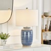 Maxax Blue Ceramic Table Lamp, Striped Design Desk Lamp with Beige Fabric Shade for Bedroom, Living Room, Coastal Decor£¬2-Way 100W E26 Base - 2 of 4