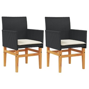 vidaXL Patio Chairs with Cushions - Modern Black Poly Rattan & Solid Wood - Comfortable Outdoor Seating for Patio/Garden - Set of 2 - 1 of 4