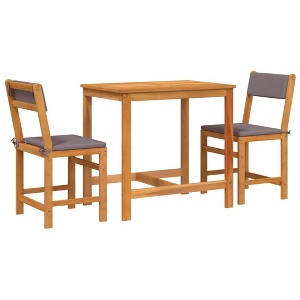 vidaXL Outdoor Balcony/Patio Set - Solid Acacia Wood, 3-Piece Rustic Bistro Set with Cushions, Brown and Gray - 1 of 4