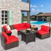 Tangkula Patio Rattan 7PCS Cushioned Chair Set Furniture Set Thick Cushion w/ 50,000 BTU Propane Fire Pit Table for Garden Red - 2 of 4