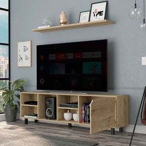 70.8" Manufactured Wood TV Stand for TVs up to 70" with Four Open Shelves, Back Cable Holes, and Five Legs for Living Room - 1 of 4