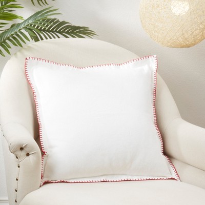White and Red Whip Stitched Square Throw Pillow, 20x20