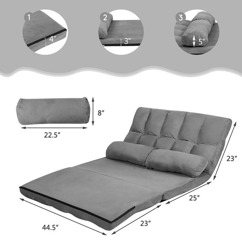 Costway Foldable Floor Sofa Bed 6-Position Adjustable Lounge Couch with 2 Pillows Blue\Beige\Grey\Black, 3 of 11