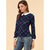 INSPIRE CHIC Women's Peter Pan Collar Contrast Puff Sleeve Plaid Blouse - 4 of 4