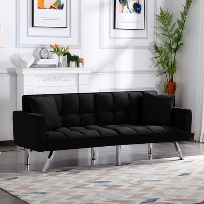 DOMETOUR 74 Inch Futon Sofa Bed Upholstered Sleeper, Adjustable Back Convertible Sofa Bed for Living Room Bedroom Furniture