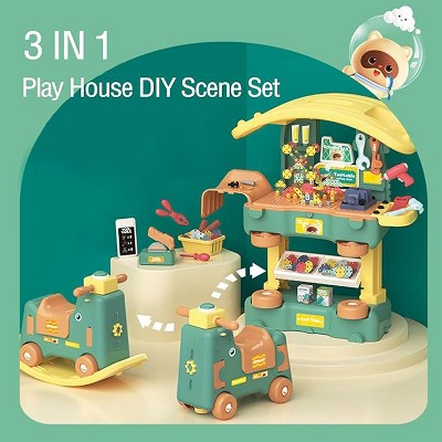 Garvee 3-in-1 Kids Tool Bench Set--Rocking Toy, Pretend Play Toy  with 254pcs Realistic Accessories
