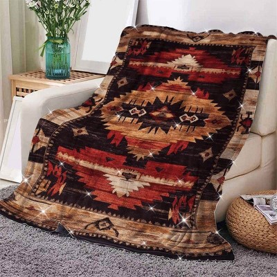 1pc Boho Patchwork Flannel Blanket, Ideal Birthday or Holiday Gift for Adults, Bold Geometric Pattern, Christmas Gift.