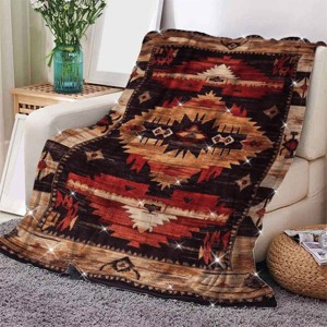 1pc Boho Patchwork Flannel Blanket, Ideal Birthday or Holiday Gift for Adults, Bold Geometric Pattern, Christmas Gift. - 1 of 4