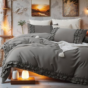Cozy Cotton Duvet Cover Set – Soft Breathable 3-Piece Bedding with Double Ruffle Edge - 1 of 4