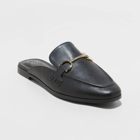 Женские сабо A New Day Women's Sandy Mule Flats with Memory Foam Insole - A New Day™ Black 8: Slip-On, Faux Leather, Pointed Toe