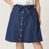 Agnes Orinda Women's Plus Size Denim Tie High Waist Front Button Down A-Line Midi Jeans Skirts - 2 of 4