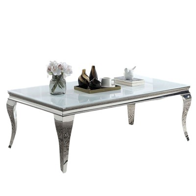 NicBex 51 Inch Rectangle Coffee Table with White Glass Tabletop,Modern Center Table for Living Dining Room