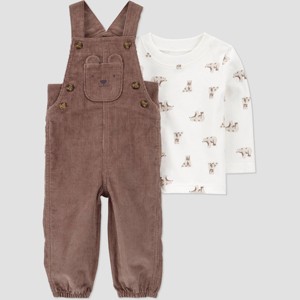 Carter's Just One You® Baby Boys' 2pc Bear Overalls Set - Cream/Brown - 1 of 4