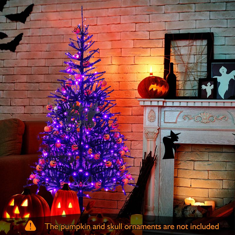Tangkula 6FT Black Halloween Tree Artificial Hinged PVC Christmas Tree w/250 LED lights, 3 of 11