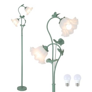 KTMBDW Green Floor Lamp, Unique Cute Flower Standing Lamps with 2 Bulbs, Mid Century Modern Floor Lamp for Living Room Bedroom Home Decor - 1 of 4
