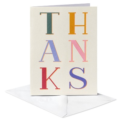 10ct Spring Thank You Stationery for Anyone: Carlton Cards Pack, Multicolored Typography, Vertical Fold, 5.19" x 3.94"