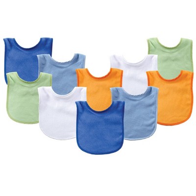 Luvable Friends Baby Boy Cotton Terry Bibs 10pk, Blue Orange, One Size