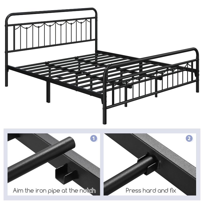 Yaheetech Metal Platform Bed Frame with Vintage Headboard and Footboard, 5 of 8